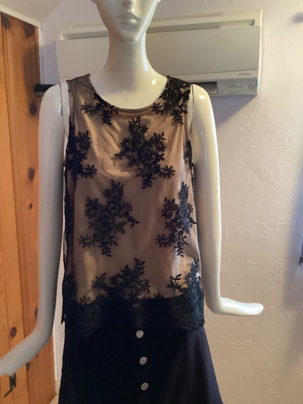 miami Beige Camisole with Black Lace Trim